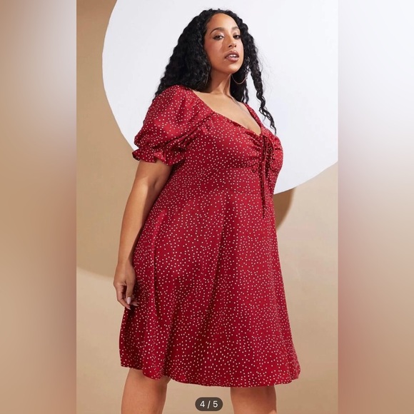 Shein Curve+ sz 28/30 Red polka dot dress NWT - Picture 4 of 9